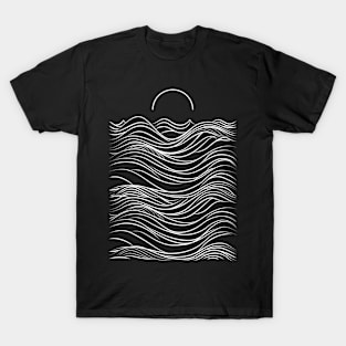 Waves and Sunset White Lines T-Shirt